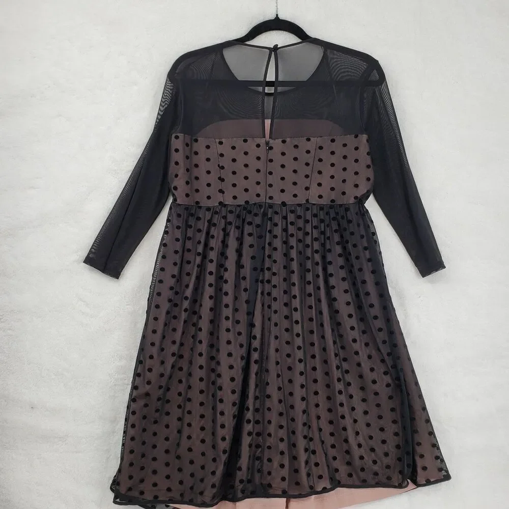 Motherhood Maternity Dress Womens Medium Polka Dot Mesh Overlay Long Sleeve